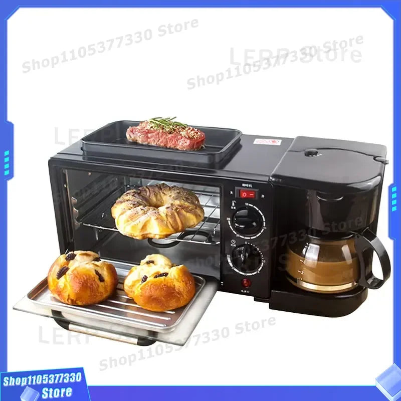 3 in 1 Breakfast Station with Coffee Maker Toaster Oven and Hot Plate Multifunctional Kitchen Appliance for Home Use Compact