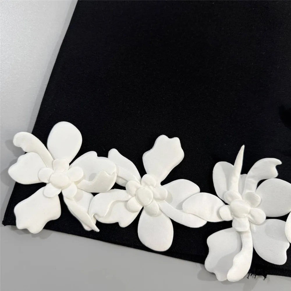 Women Simple 3D Floral Appliques Spaghetti Strap Bandage Dresses Deep V-Neck Backless Club Party Mini Dress