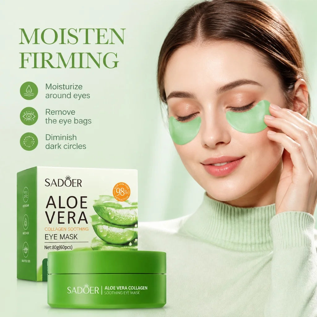Aloe Vera Collagen Eye Mask 60Pcs Soothing Moisturizing Firming Eye Patches Hydrating Eye Skin Care for Puffy Eyes Dark Circles