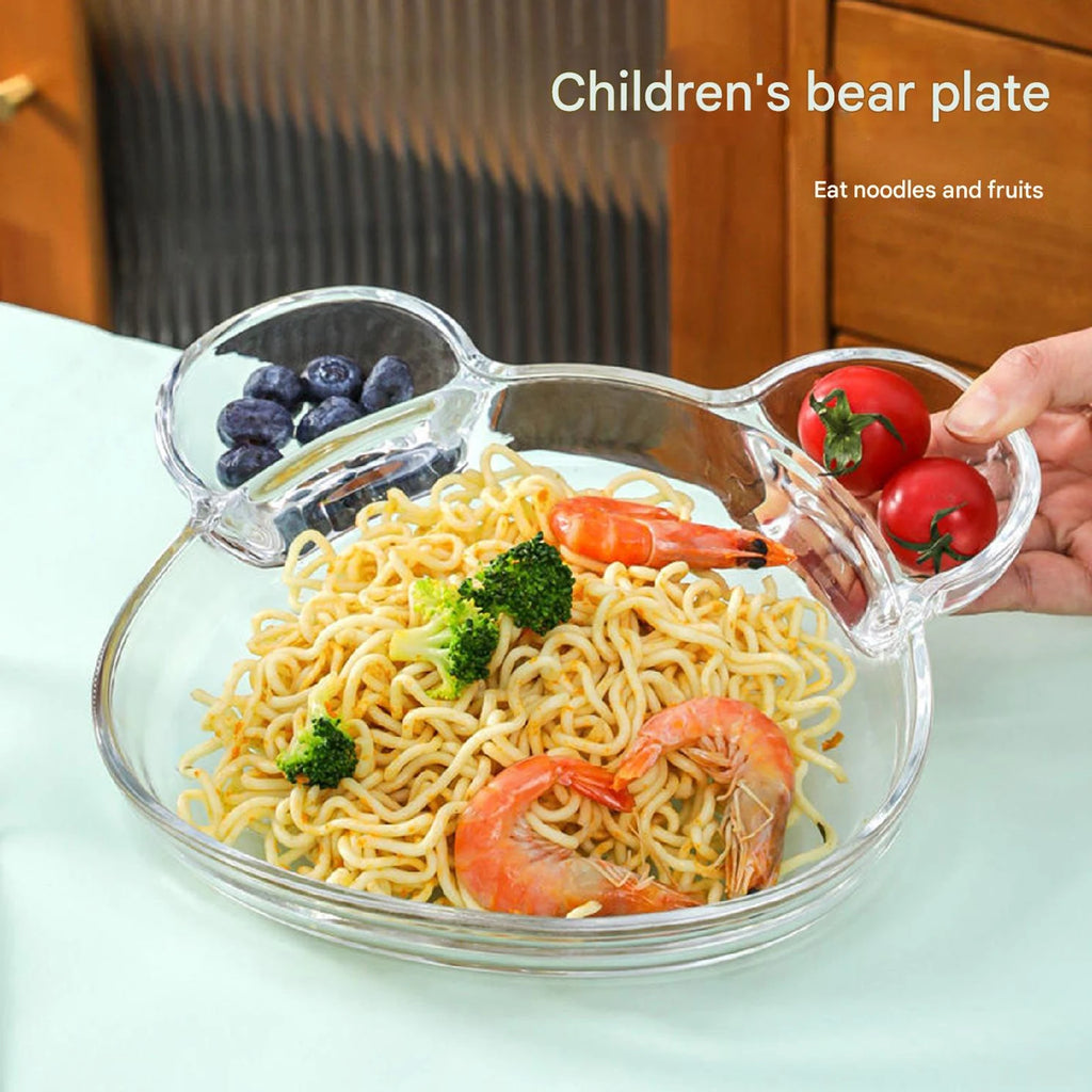 Divided Plates, Bear shape Transparent Dinner Plate Kitchen Dish Plate for Kids Adult
