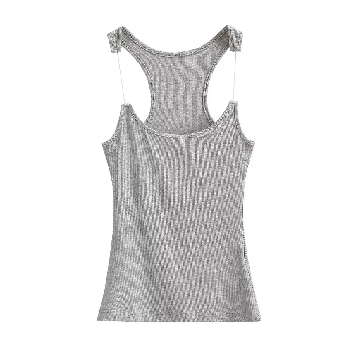 Women Ribbed Invisible Strap Tank Top Camis Tee