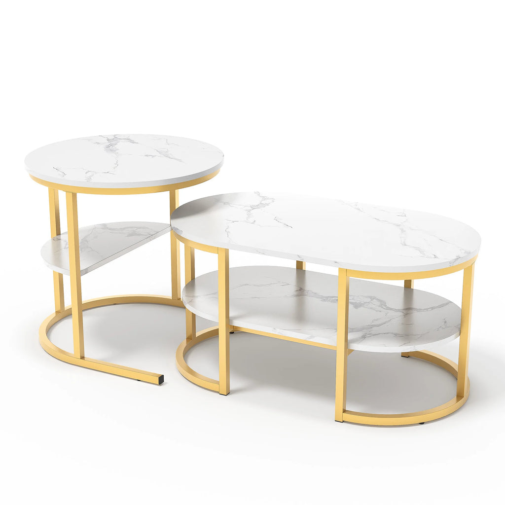 Creahappy - Set of 2 Modern Coffee Table, Stackable Elegant Coffee Table with Storage, Modern Living Room Furniture