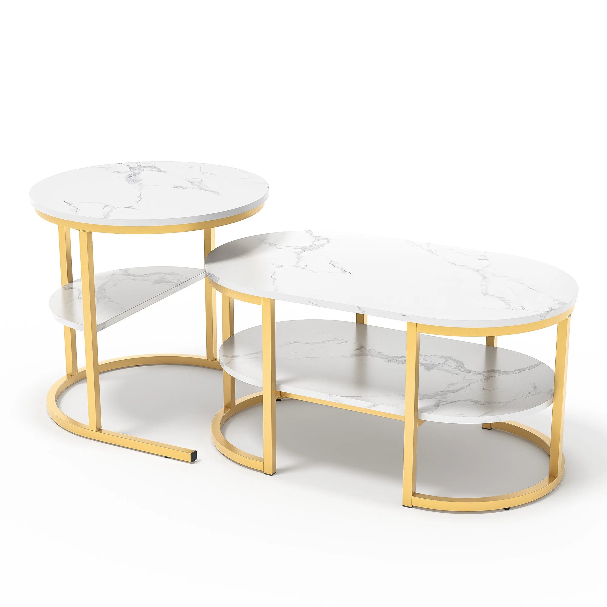 Creahappy - Set of 2 Modern Coffee Table, Stackable Elegant Coffee Table with Storage, Modern Living Room Furniture