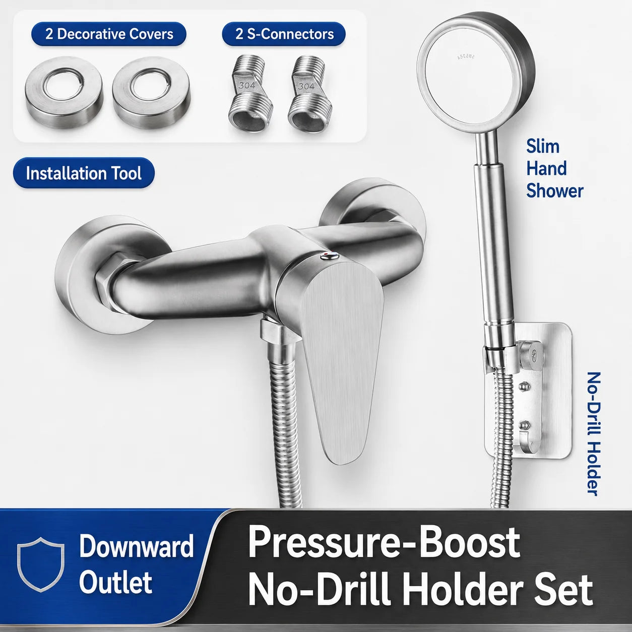 Stainless Steel Concealed Shower Mixer Valve Wall Mount Hot Cold Water Mixing Tap for Bathroom