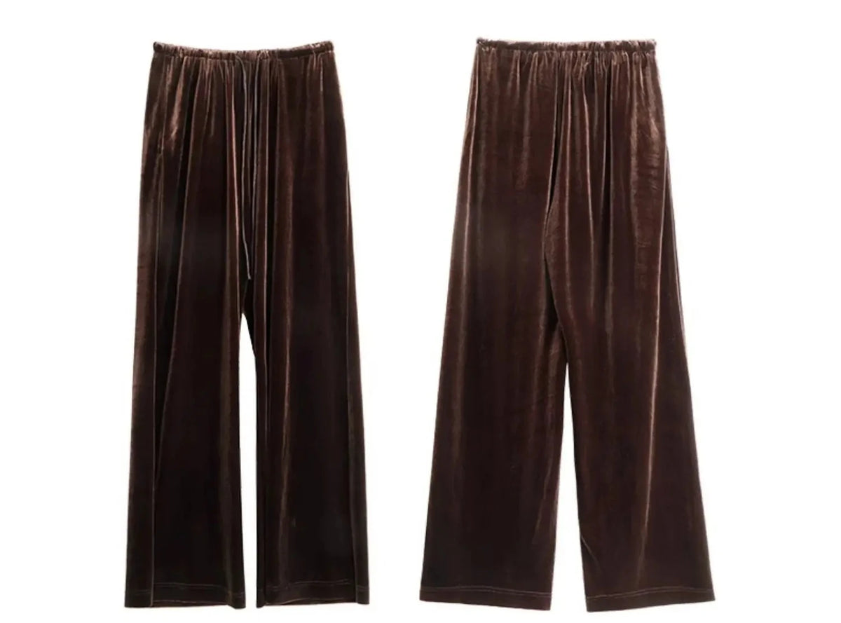 OLrain Velvet Drawstring Baggy Sweatpant Woman 2026 Autumn Casual Retro High Waist Wide Leg Long Pants Women Trousers M56QK85138