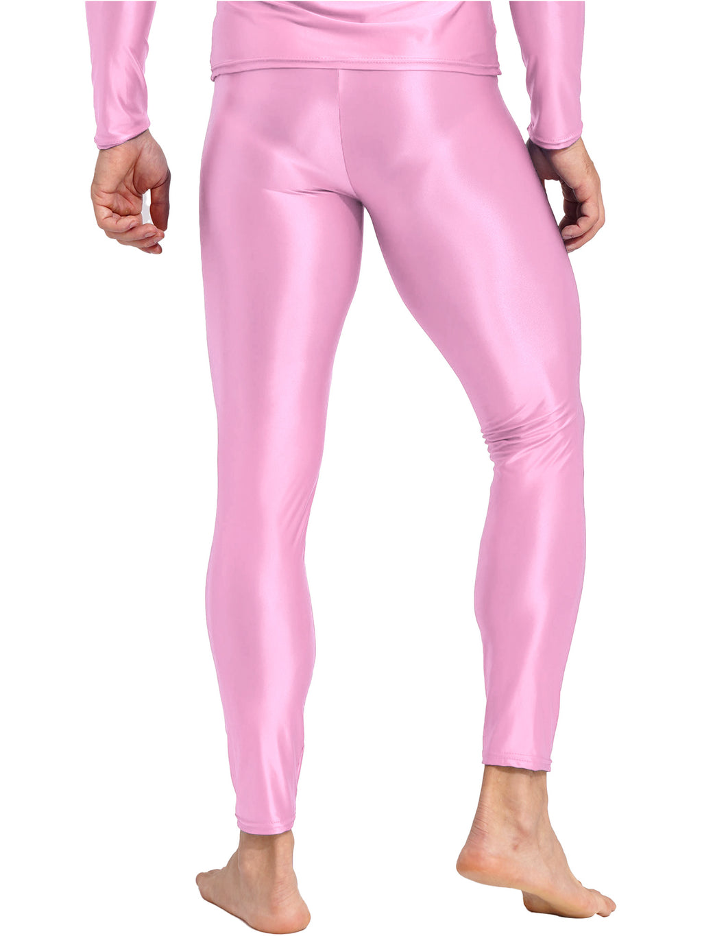 Men Elastic Waistband Skinny Shiny Yoga Tights Pants Solid Color Leggings Exercise Running Gym Fitness Training Sportswear