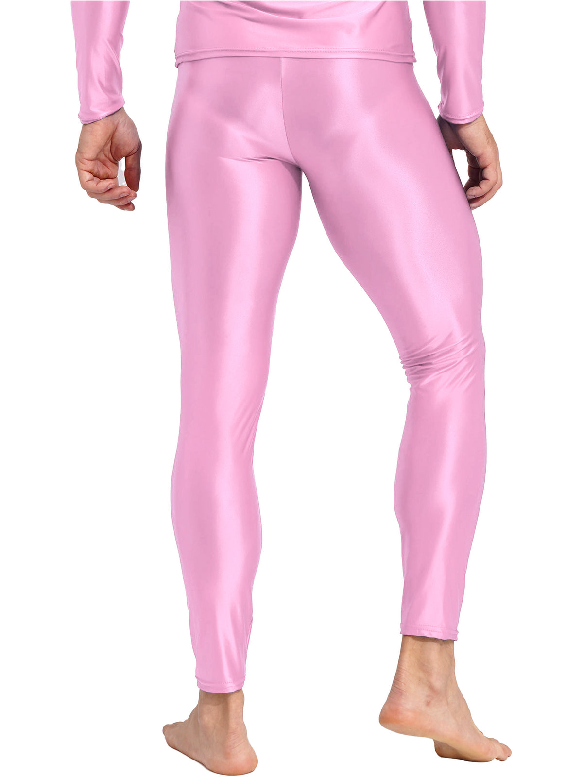 Men Elastic Waistband Skinny Shiny Yoga Tights Pants Solid Color Leggings Exercise Running Gym Fitness Training Sportswear