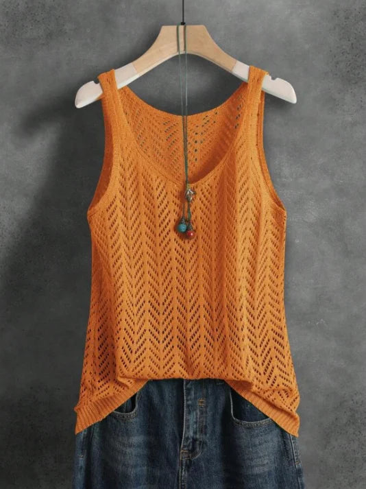 Ladies Elegant Solid Color Knitted Vest Summer Thin Layer Short Outerwear Tank Top Suitable for Denim Jeans