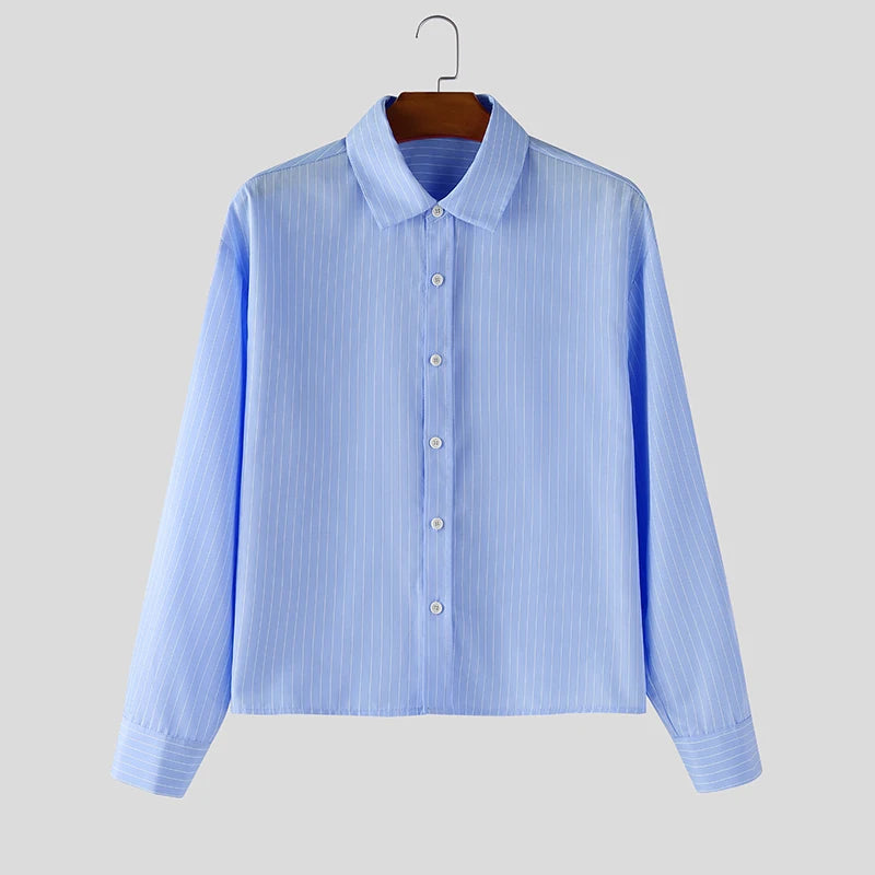 INCERUN Men Striped Shirt Lapel Long Sleeve Loose Casual Men Clothing 2025 Oversize Streetwear Spring Autumn Tops Fashion Shirts
