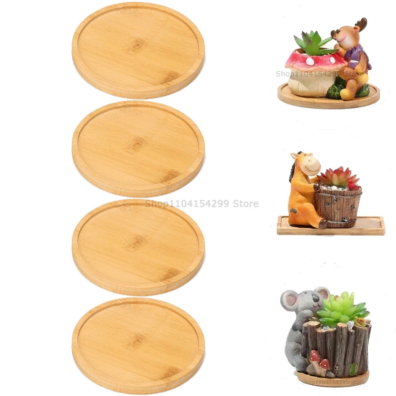 Flower Pot Trays Dish for Plant Vase Bamboo Tray Wooden Bottle Tray Bathroom Shampoo Shower Gel Organizer Jewelry Storage Tray