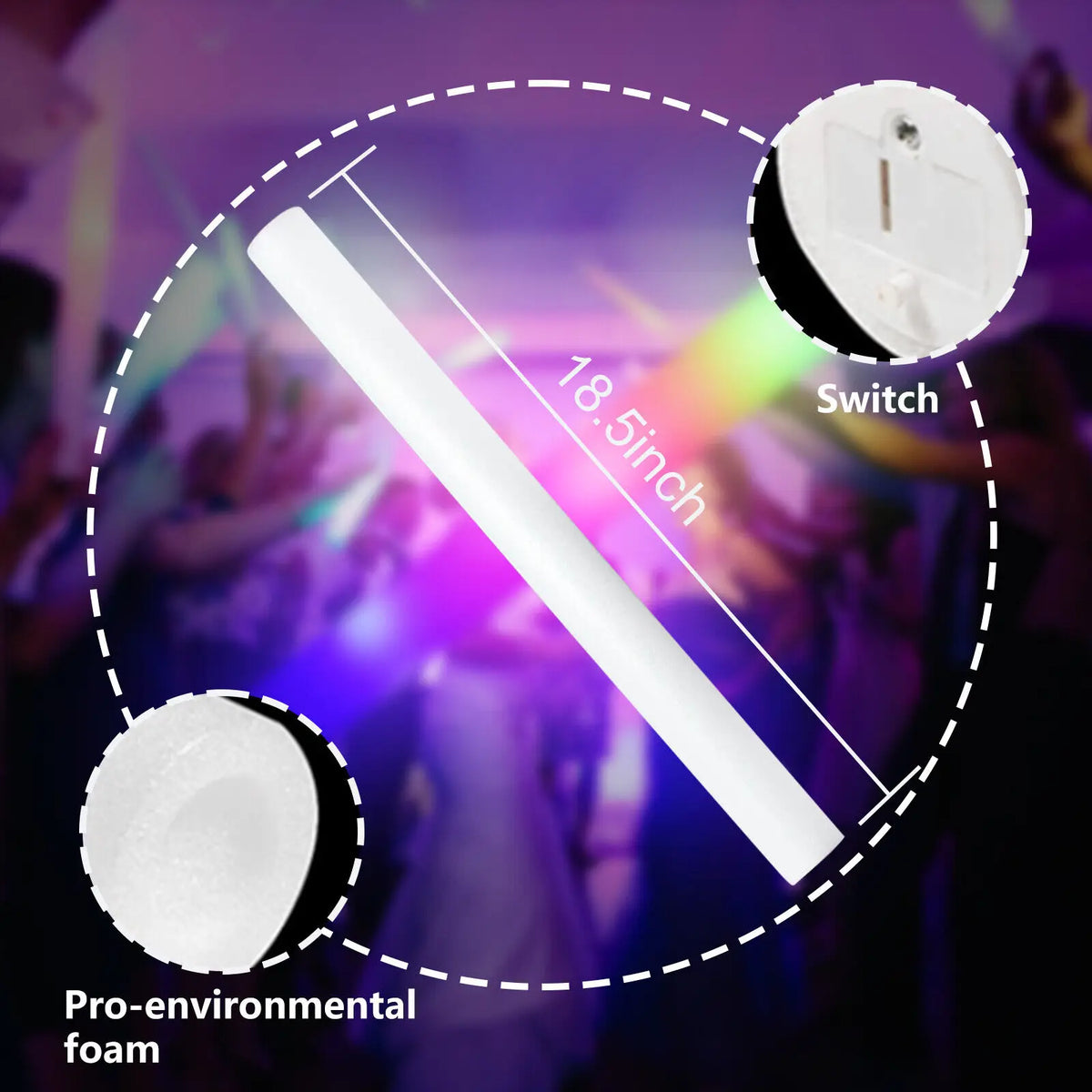 Glow Sticks Bulk 100Pack LED Light Up Foam Sticks 3 Modes Color Flashing,Glow Party Supplies for Wedding Birthday Concert