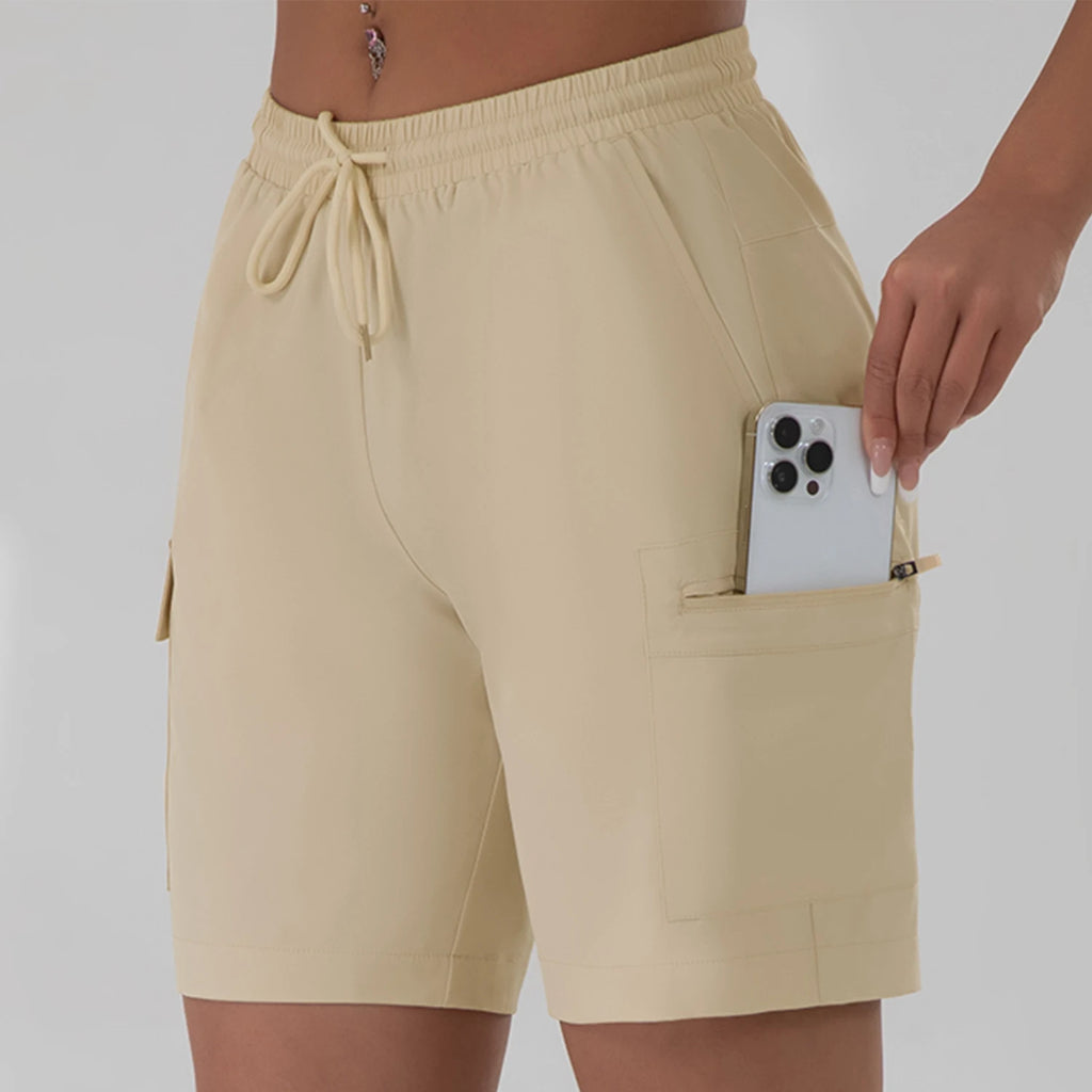 Loose Women Five-pointed Shorts with 4 Utility Pockets Summer Lightweight Quick-drying Cargo Shorts Outdoor Hiking Short