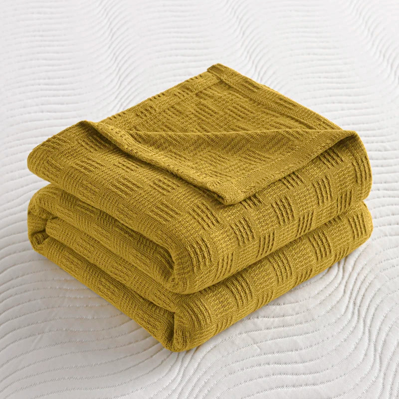 100% Cotton Plaid Weave Blankets Single Double Queen King Size Lightweight Soft Blanket for All Season Bedspreads for Bed Sofa