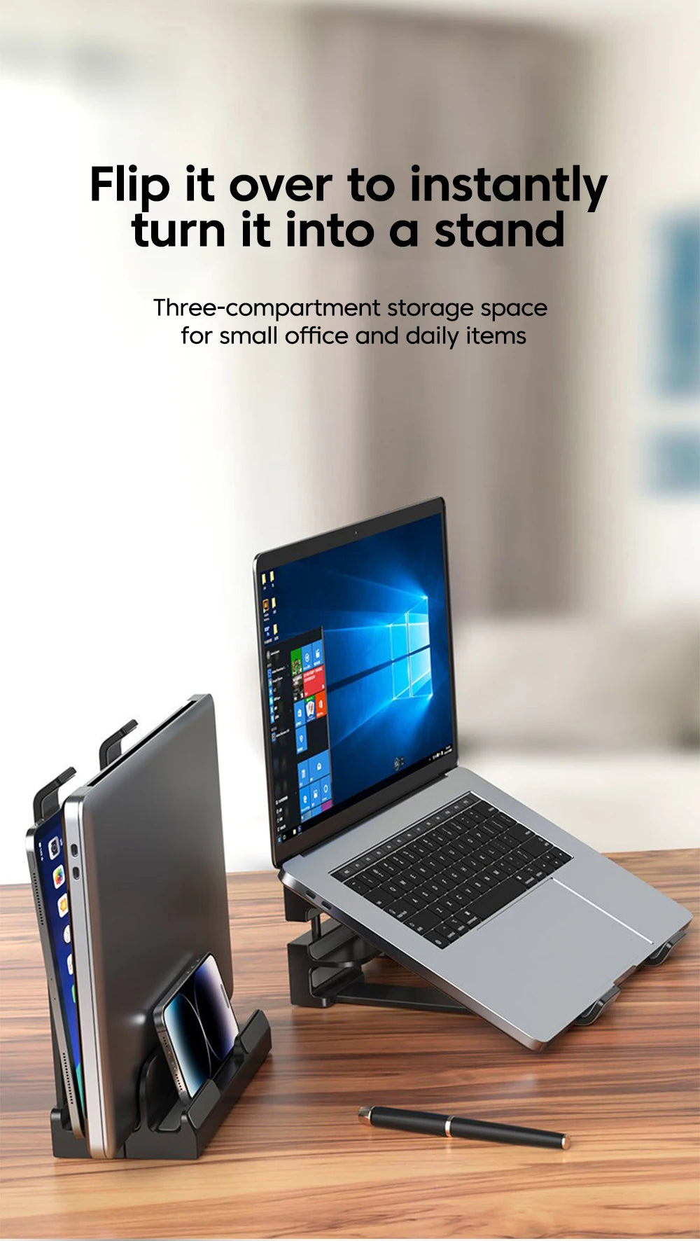 Laptop Vertical Dual-use Storage Stand Adjustable Laptop Stand With Silicone Protective Pad Holder For Laptop Tablet Smartphone