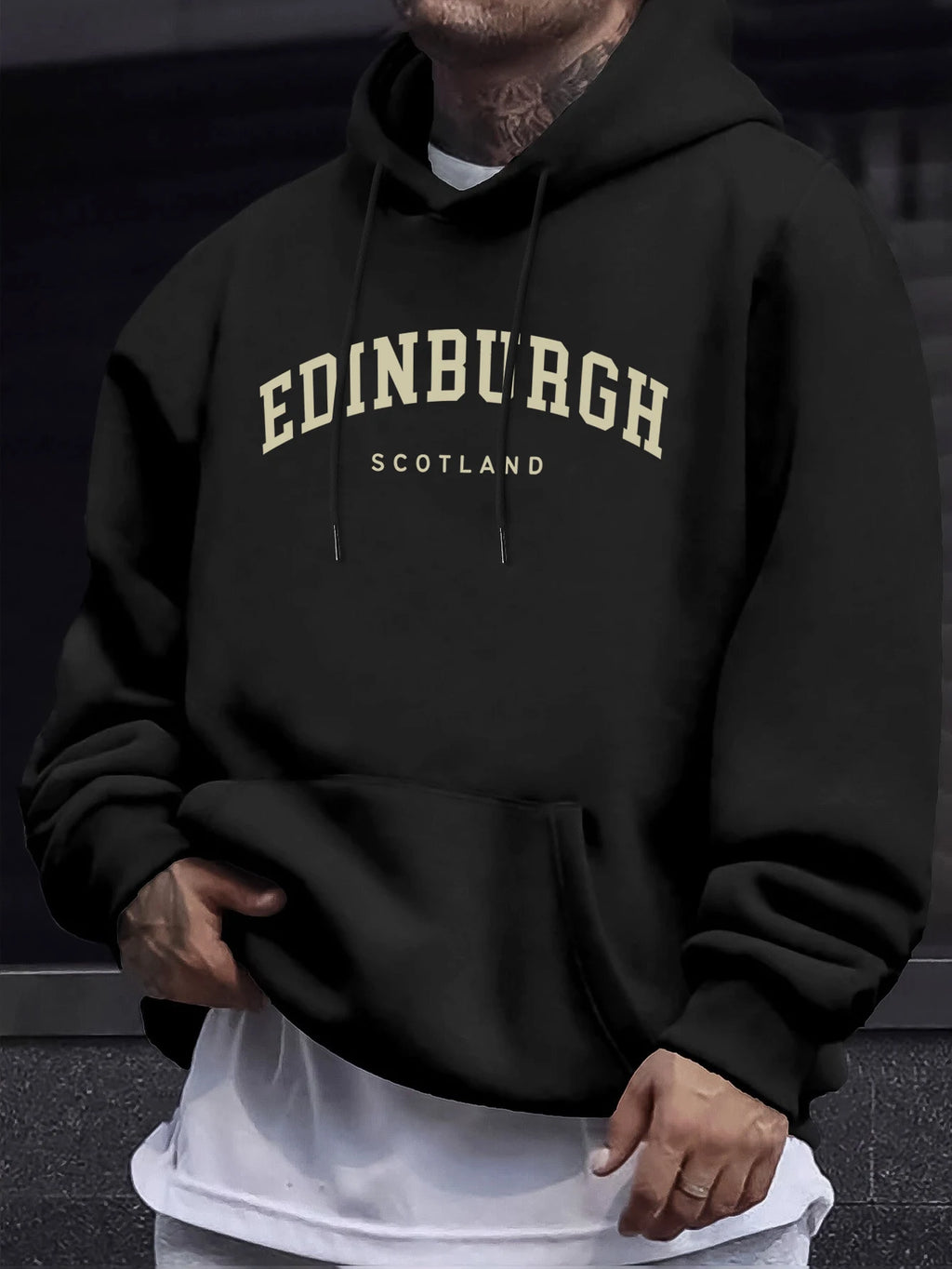 Edinburgh Scotlano Letter Prints Fleece Comfy Tops Man Loose Fashion Sweatshirts Sports Autumn Hoodie Simple Casual Streetwear