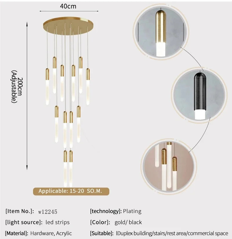 Modern Staircase Long Ceiling Chandelier LED New Lustre Living Room Lighting Kitchen Home Decoration Lamp Pendant Light