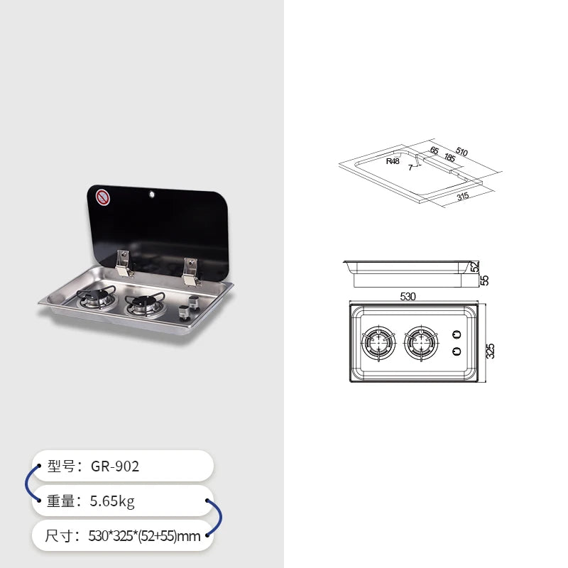 High Quality Two-Burner Gas Stove For Indoor Use Safe Tempered Glass Lid For RV Motorhome Caravan Boat