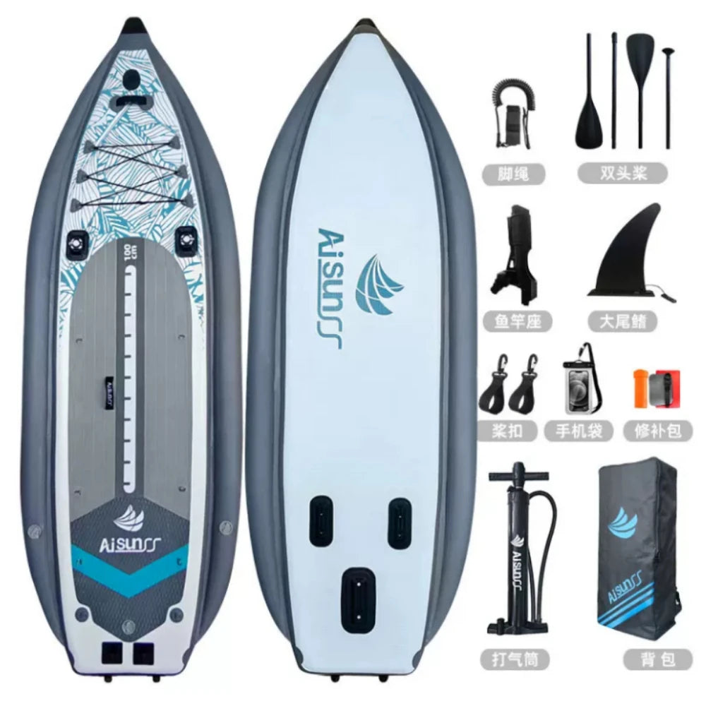 Inflatable Fishing Boat Kayak SUP Thickened Sea Fishing Paddle Board with Rod Holders, Stable Lure Fishing Platform