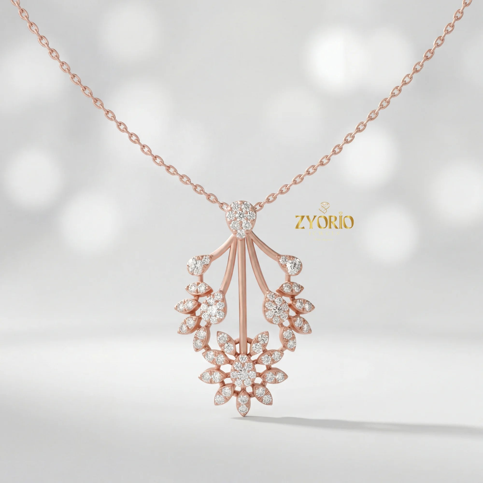 Luxury Floral Burst Lab Grown Diamond Pendant Necklace in 925 Silver Gold | IGI Certified Custom Women Fine Jewelry Supplier