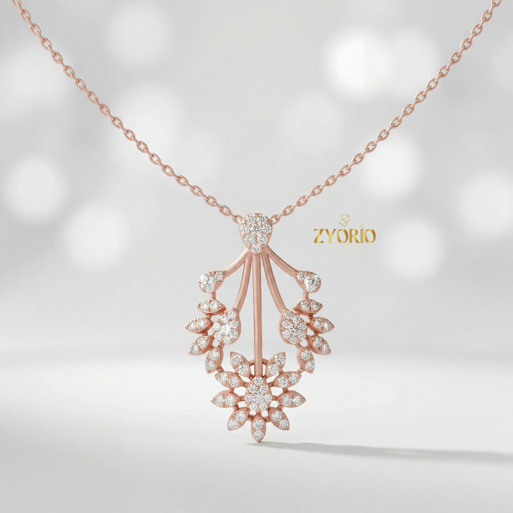 Luxury Floral Burst Lab Grown Diamond Pendant Necklace in 925 Silver Gold | IGI Certified Custom Women Fine Jewelry Supplier