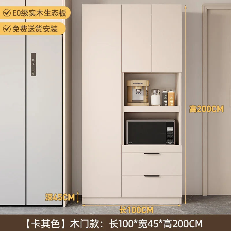 Solid wood dining side cabinet High cabinet integrated against the wall Cream style Simple modern storage Narrow cabinet