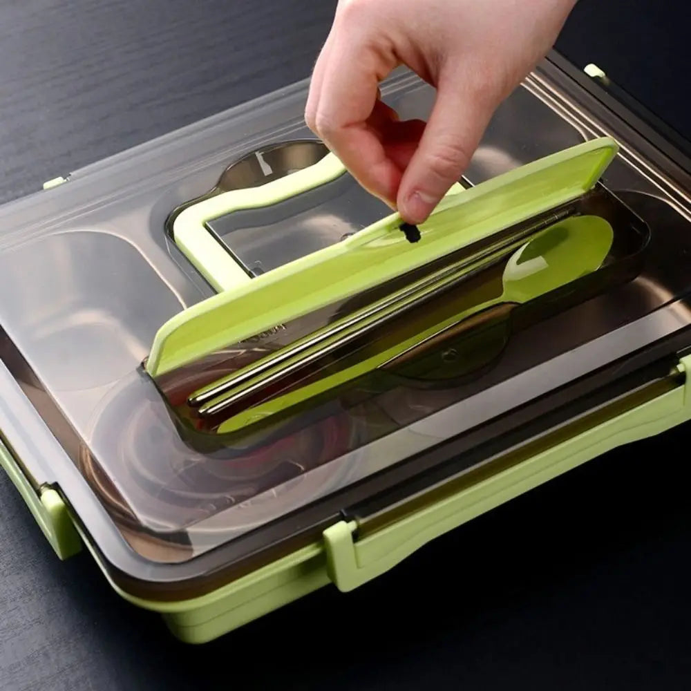 Leakproof Stainless Steel Lunch Box Microwavable Multi-Grid Food Container with Cutlery Food Grade Lunch Container Office Worker