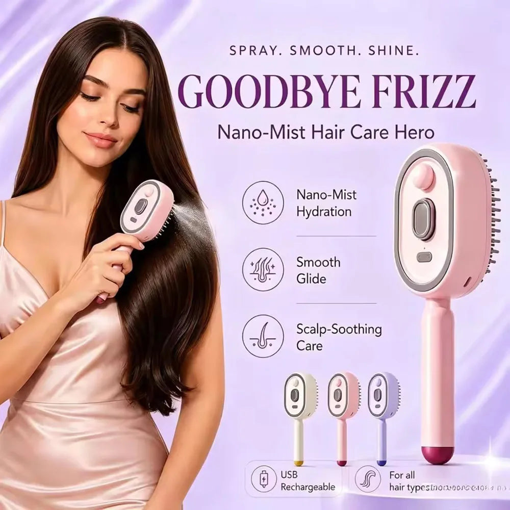 Electric Steam Brush with Water Spray Wet Electrics Hairbrush USB-C Charging for Detangling Smoothing Styling & Frizz Control