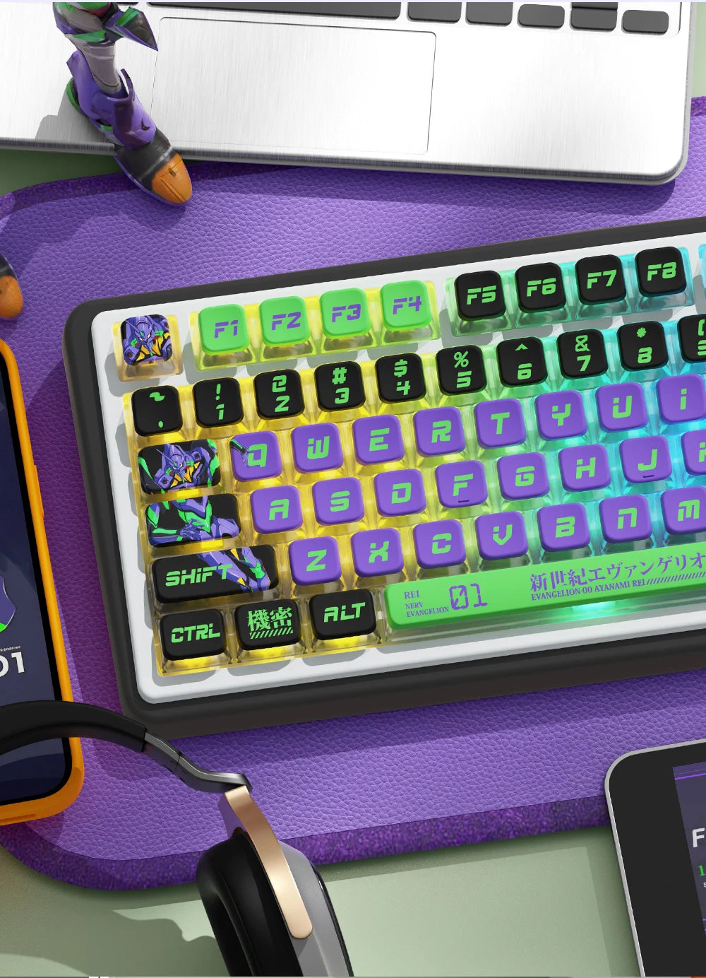 KYOMOT New EVA 01 00 02 08 Themed Anime Keycaps PBT Pudding MAS Profile Key Caps for MX Switch DIY Games Mechanical Keyboard Cap