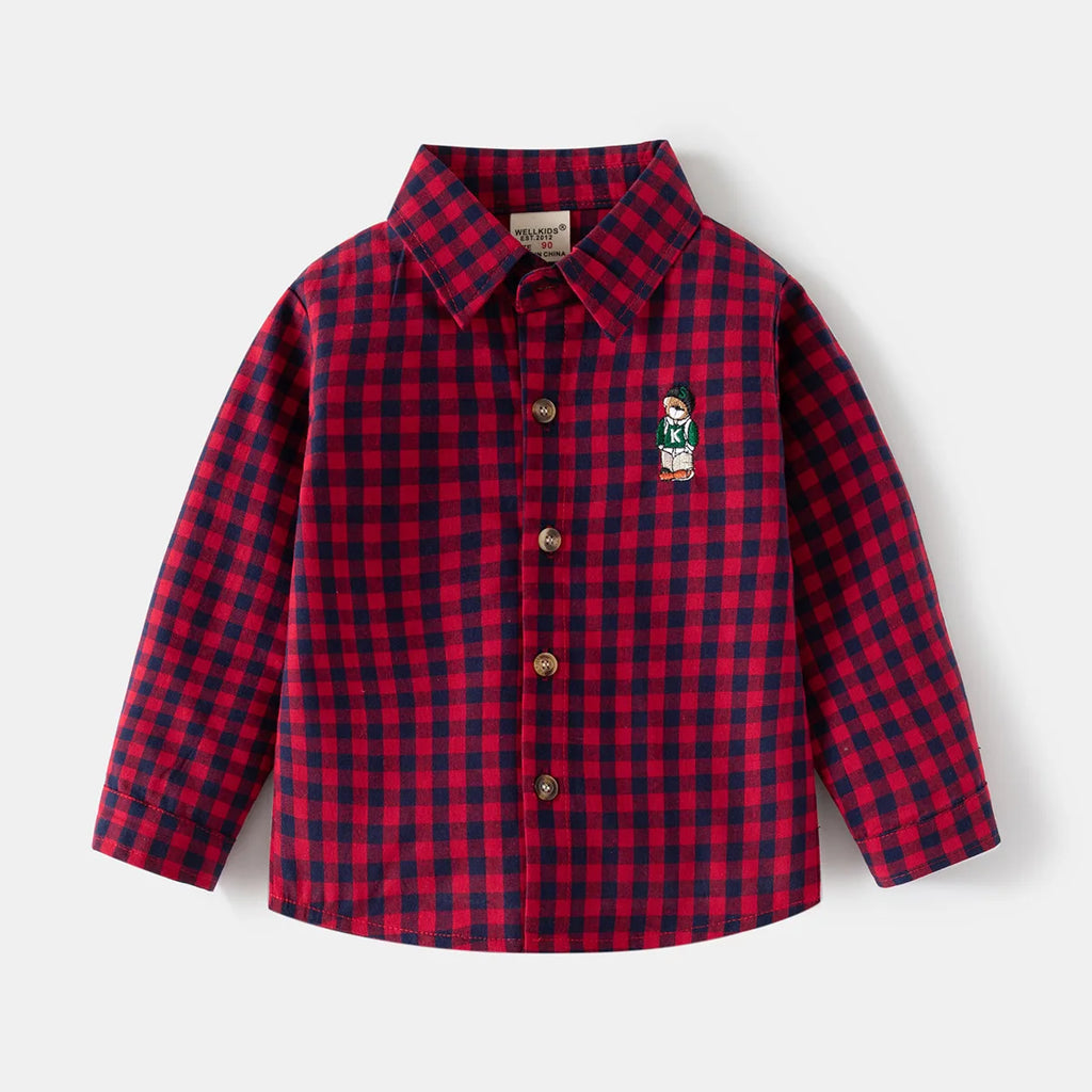 New Children's Clothes  Kids Shirts With Collar Boys' Cotton Long Sleeved Baby Clothing Casual Top Plaid Blouse for Boys 2-7Y