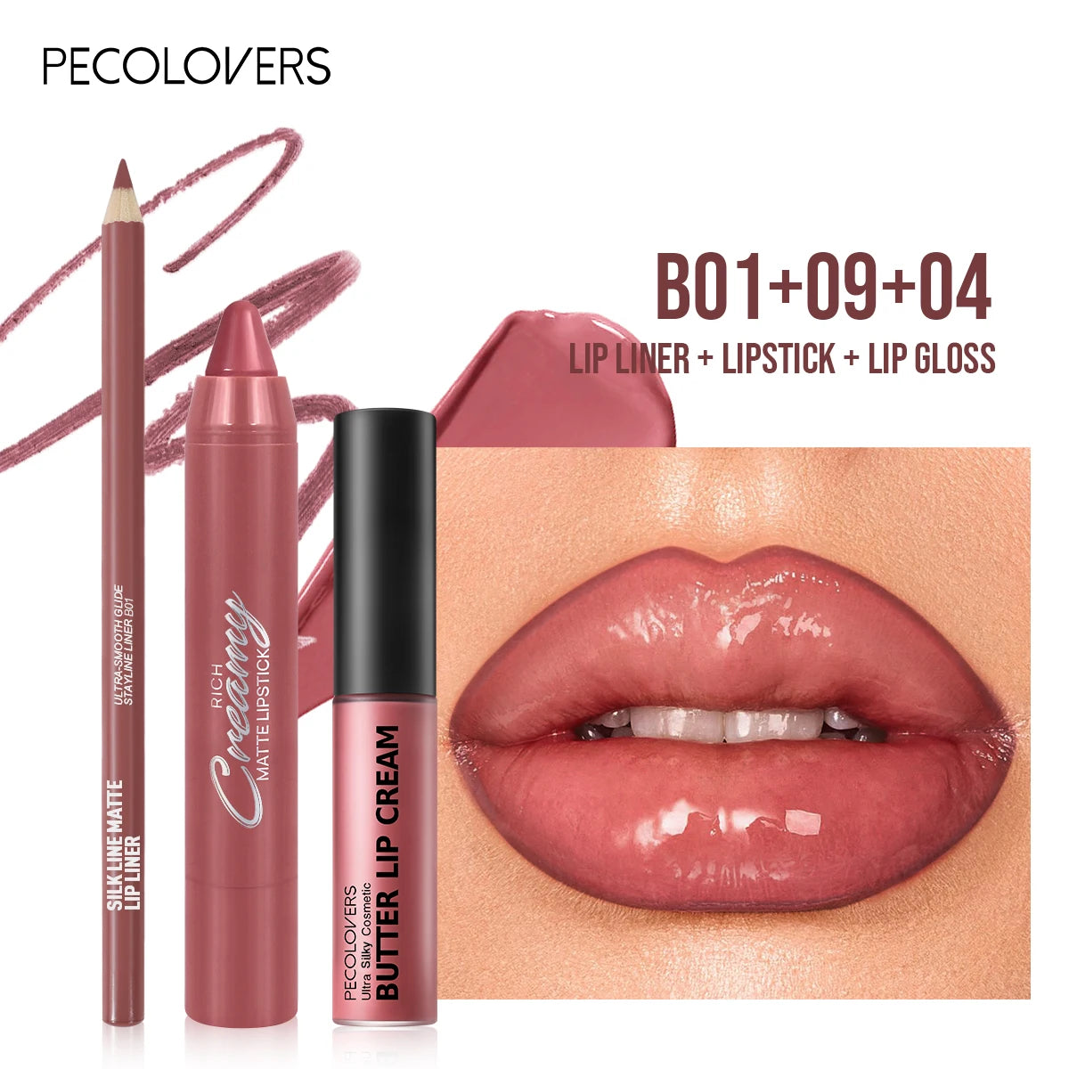 3PCS Lip Liner And Lip Gloss Set, Soft Textured Lip Beautifying, Multi-Purpose Lip Makeup, Lip Beauty Cosmetic