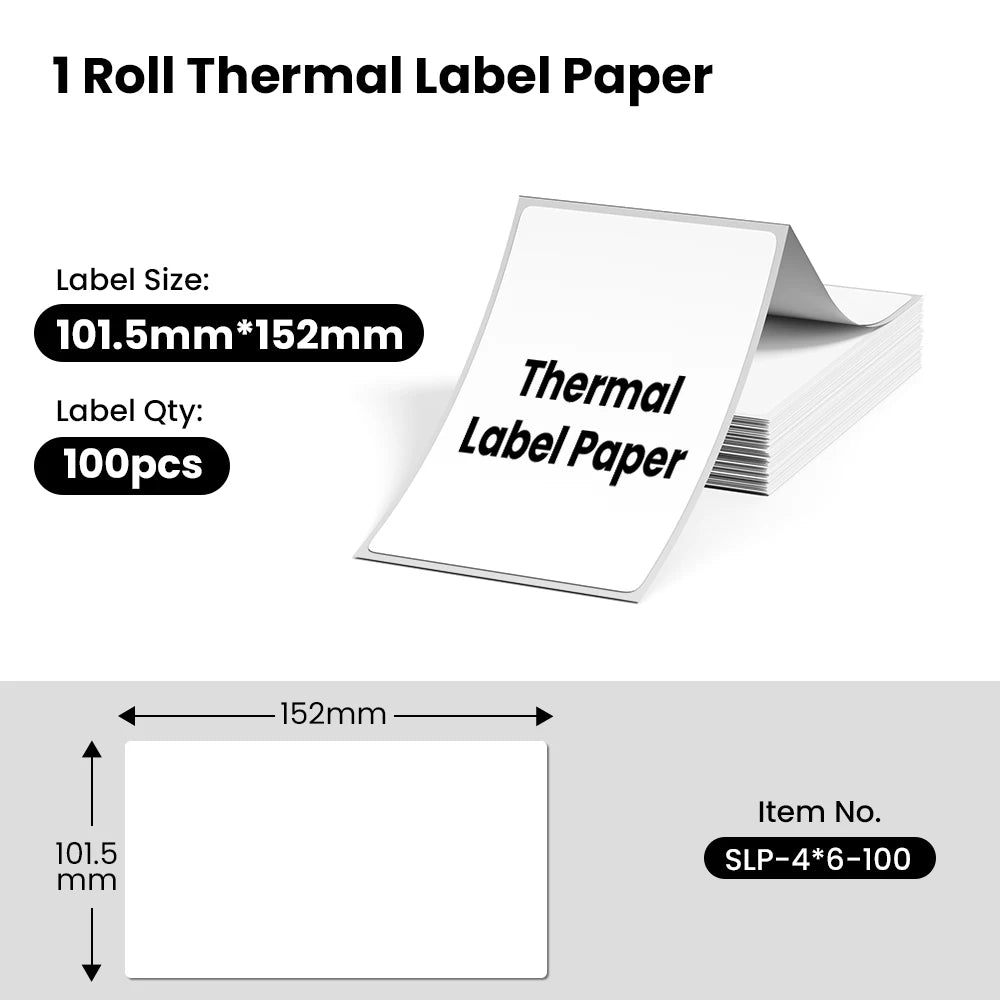 Phomemo 4x6 Inch 100/500 sheets Thermal Shipping Label Printer Self-Adhesive Thermal Printing Paper for 241BT 245BT 249BT D520BT