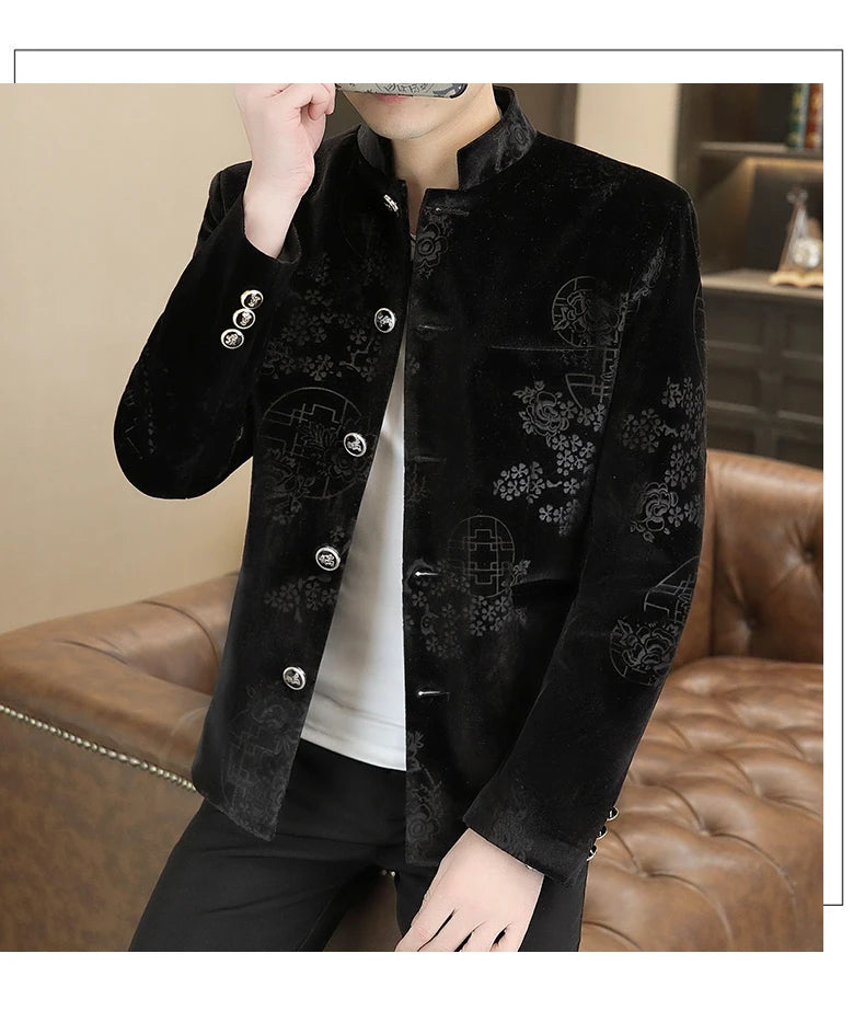 Blazer New Men's Fashion Business Gentleman Wedding English Style Banquet Chinese Jacquard Satin Outdoor Casual Slim Blazer
