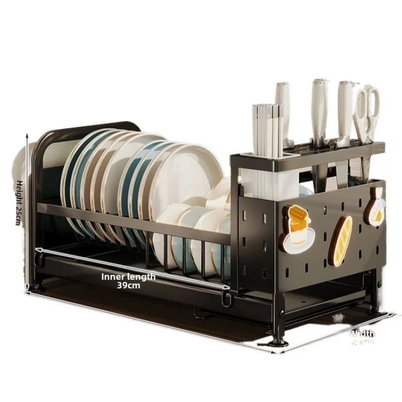 Kitchen Dish Cutlery Organizer - Multi-Function Hole Panel Storage Rack with Draining Tray Space-Saving Countertop Design