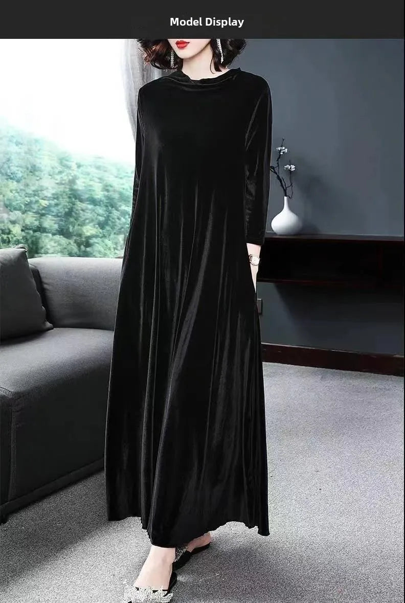 Elegant Long Sleeve Velvet Dress for Women Fashionable Spring Autumn New Style Women's Clothing Princess Sleeve A-Line Skirt