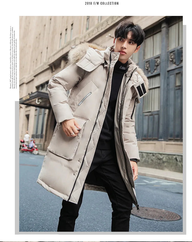 Men's New Korean Version Thick Parka Over the Knee Men's Mid to Long Style Trendy Handsome Men's Coat High Quality Design Parkas