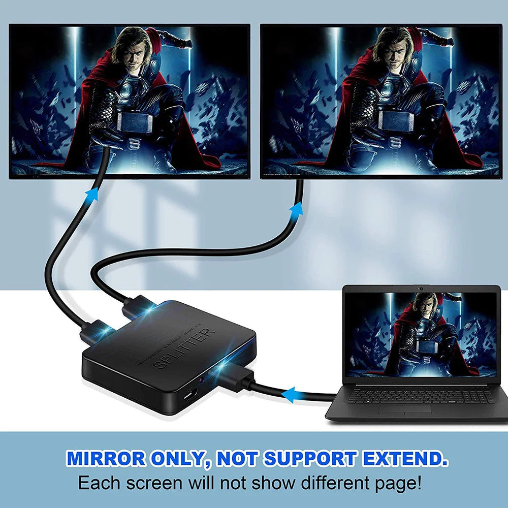 4K 1x2 HDMI-compatible Splitter Switch 1 in 2 Out Video Distributor Amplifier Dual Display Box for Laptop PC Monitor Projector