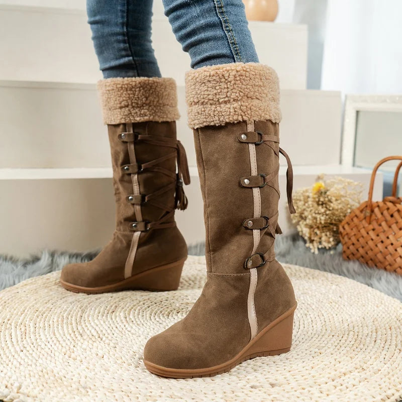 New Wedge Heel Increased Warm and Comfortable Casual Women's Shoes Winter Cross Strap Fashion Boots Botas Mujer Chaussure Femme