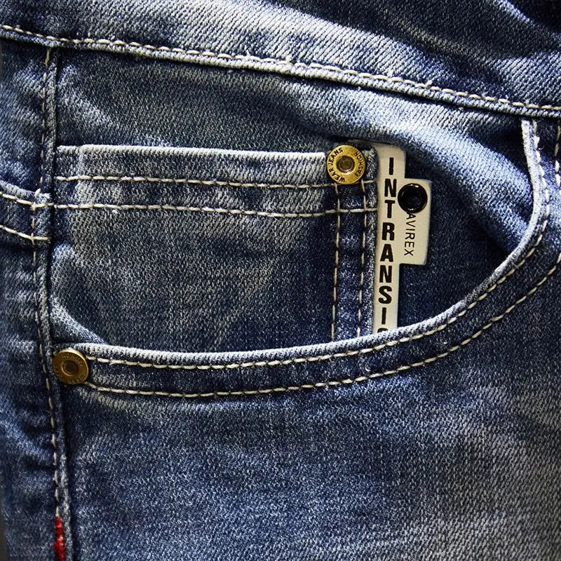 Elastic Fashion Jeans Men Ripped Vintage Slim Denim Pants Hip Hop Distressed Frayed Fashion Men's Clothing Pants