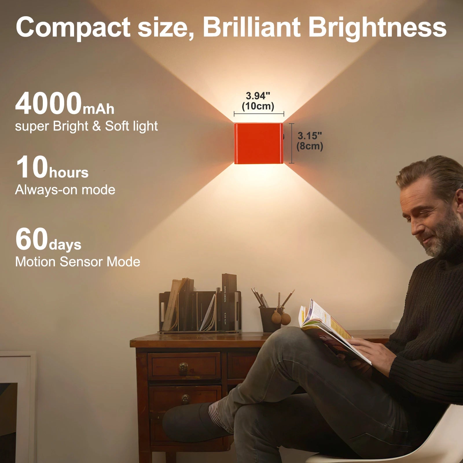 Battery-Powered Wall Light, 3 Color Temperature and Brightness Settings, Remote Control and Motion Sensor, Cordless Magnetic 4000Mah Rechargeable Led Light, Suitable for Bedroom, Living Room, Hallway