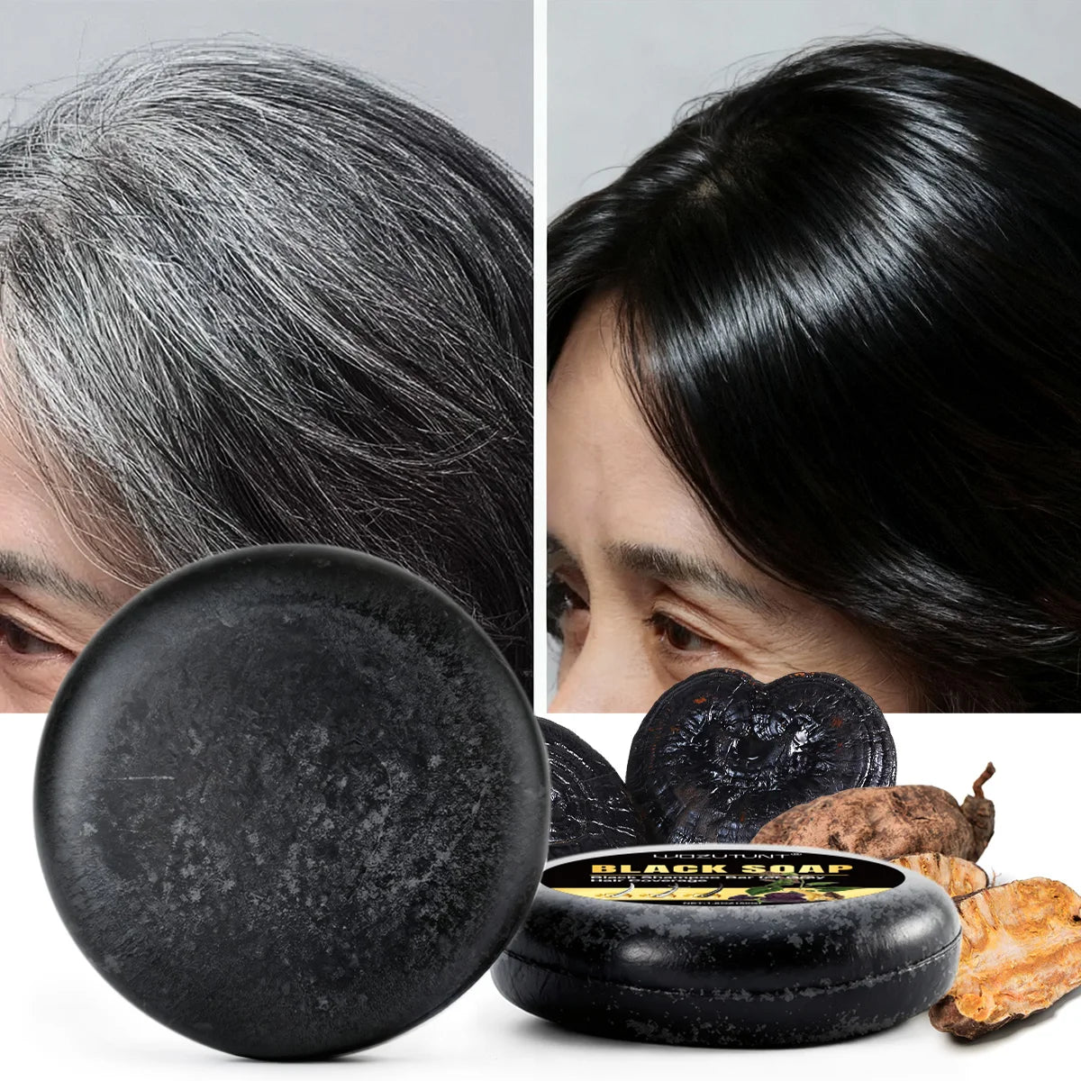 Natural Black Hair Shampoo Soap Ganoderma Polygonum Multiflorum Nourishing Gradually Repairing Gray Hair Herbal Hair Growth Soap