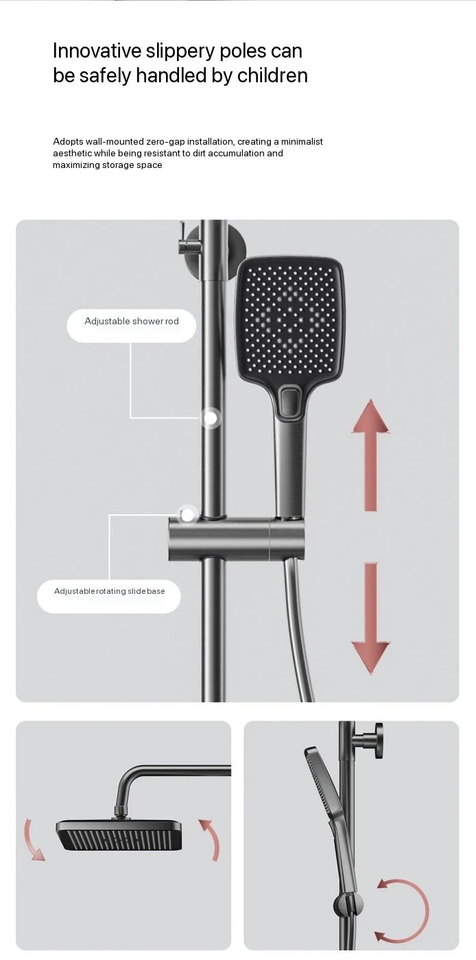 Gray Piano Button Ambient Light Bathroom Shower Full Set Digital Display Shower System Sets Rain Faucets Shower Head