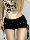 Denim Shorts Women Skinny Creativity Lace-up Jeans Streetwear Personality Students Holiday Fashion Sexy American Retro Leisure