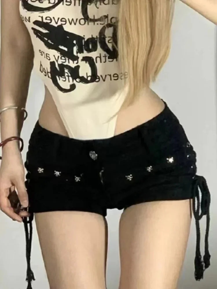 Denim Shorts Women Skinny Creativity Lace-up Jeans Streetwear Personality Students Holiday Fashion Sexy American Retro Leisure