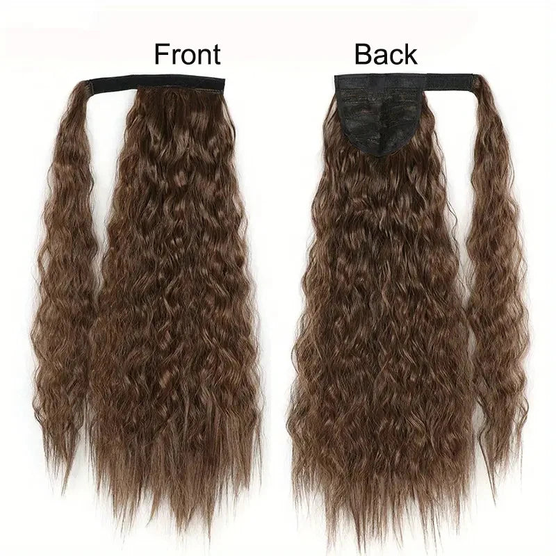 22 Inches Corn Wave Style Wrap Around Synthetic Ponytail With Clips Easy to Use Ponytail Hair Extension