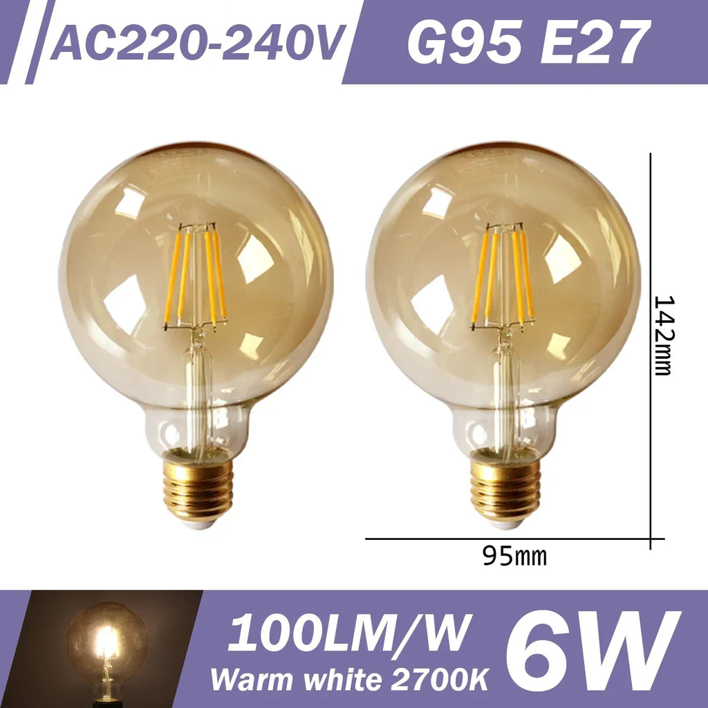 2PCS LED Filament Bulb E14 E27 C35 C35T ST64 G80 A60 220V 4W 9W Warm White Glass 360 Degree Edison Retro Candle Light Blubs