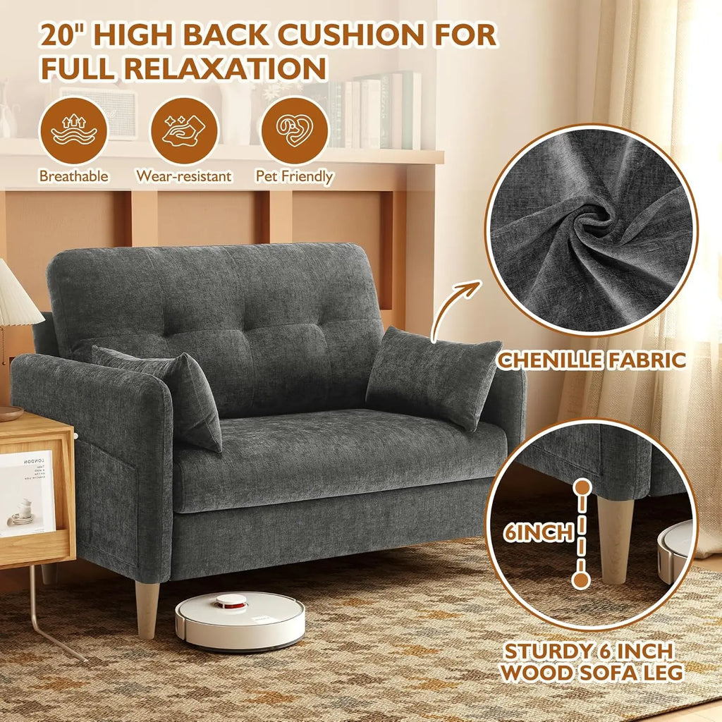 47" Chenille Loveseat with Pillow & Removable Cover for Small Space Bedroom Apartment Dorm Office, Customized
