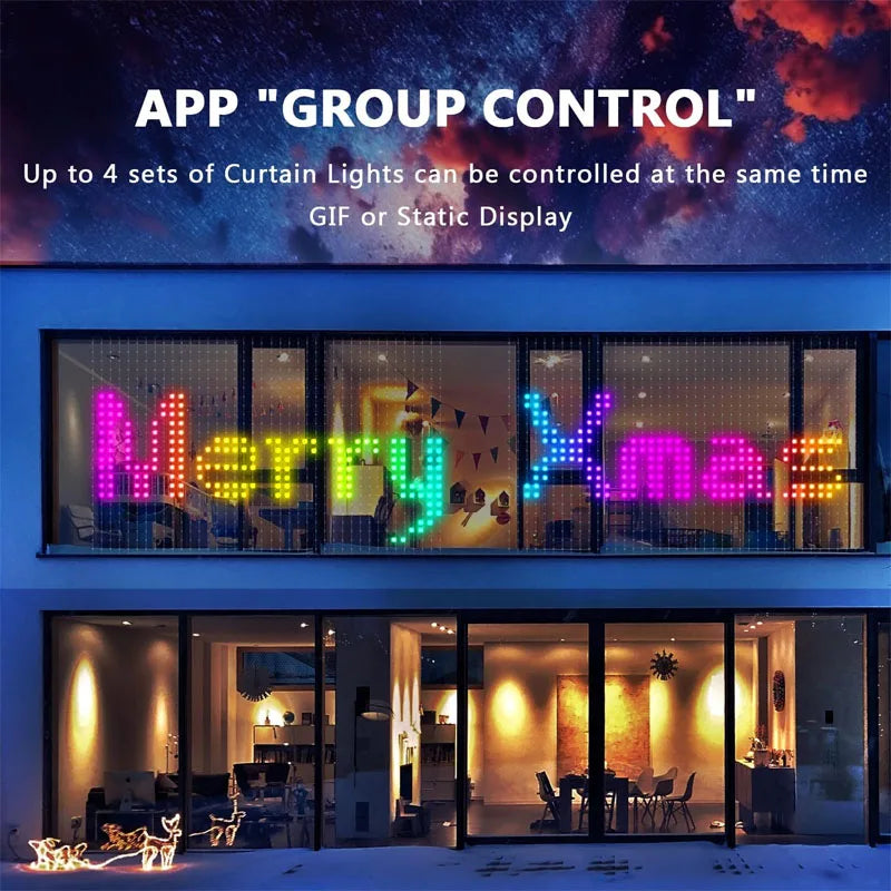 Smart LED Curtain Lights USB Bluetooth App Remote Control,DIY Text Pattern Music Sync RGB IP65 Waterproof Fairy String Light for