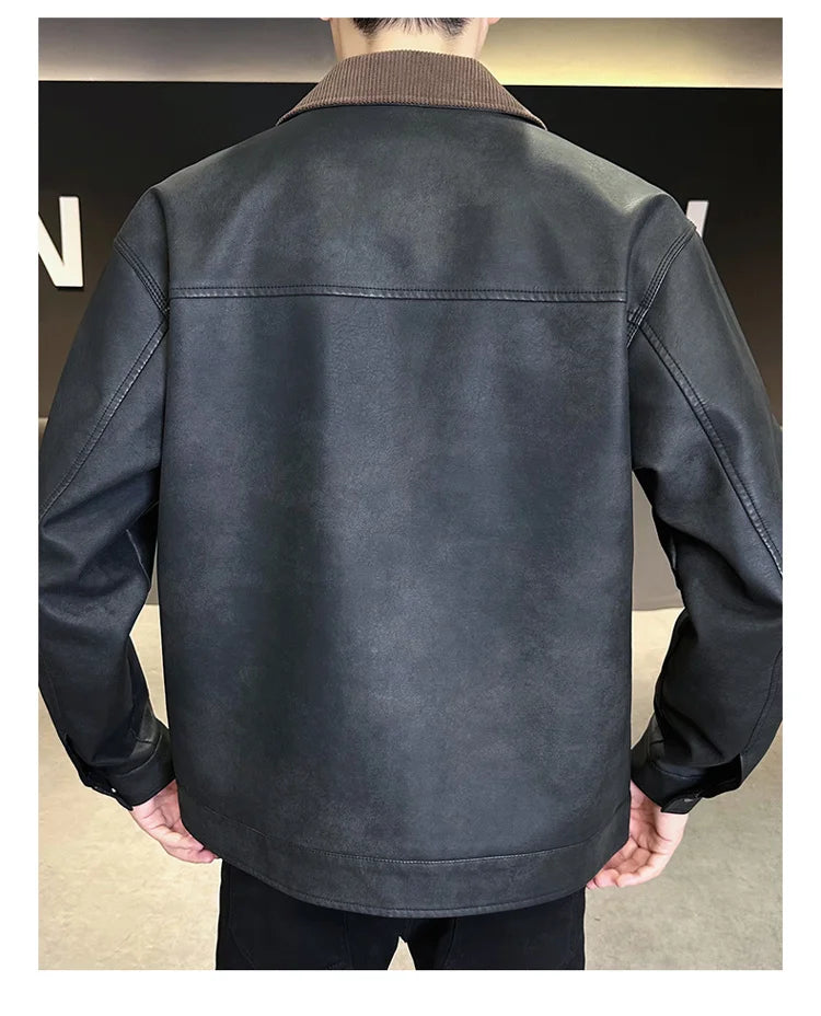 2029  Motorbiker Jacket Men's American Autumn Winter Hip-hop PU Leather Jackets Men Streetwear Racing Motorcycle Wear