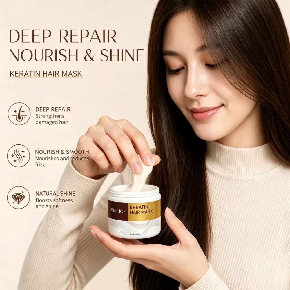Keratin Hair Mask Nourishing Repair Hair Treatment Mask 100g Smoothing Moisturizing Mask for Dry Damaged Frizzy Bleached Hair