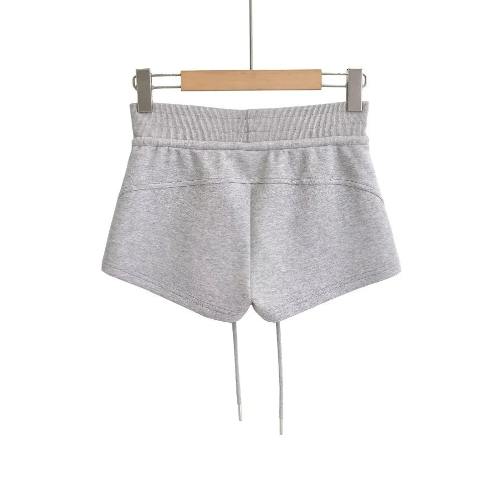 Fashion Drawstring Women Sports Shorts Low-rise Black/Grey Casual Pants Slim Fitting Sweat Shorts Women